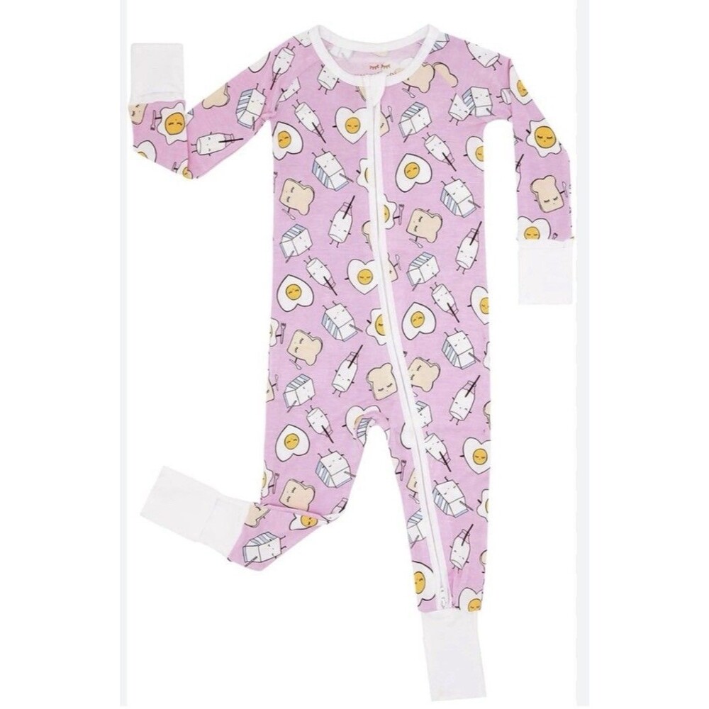 Little Sleepies Pink/White Breakfast Theme Bamboo Dual Zip Coverall PJ 6-12m